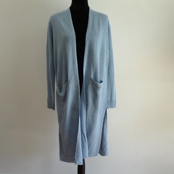 Polo Ralph Lauren Duster Cardigan Women's Size S Blue Linen Long Open Front - Picture 1 of 13
